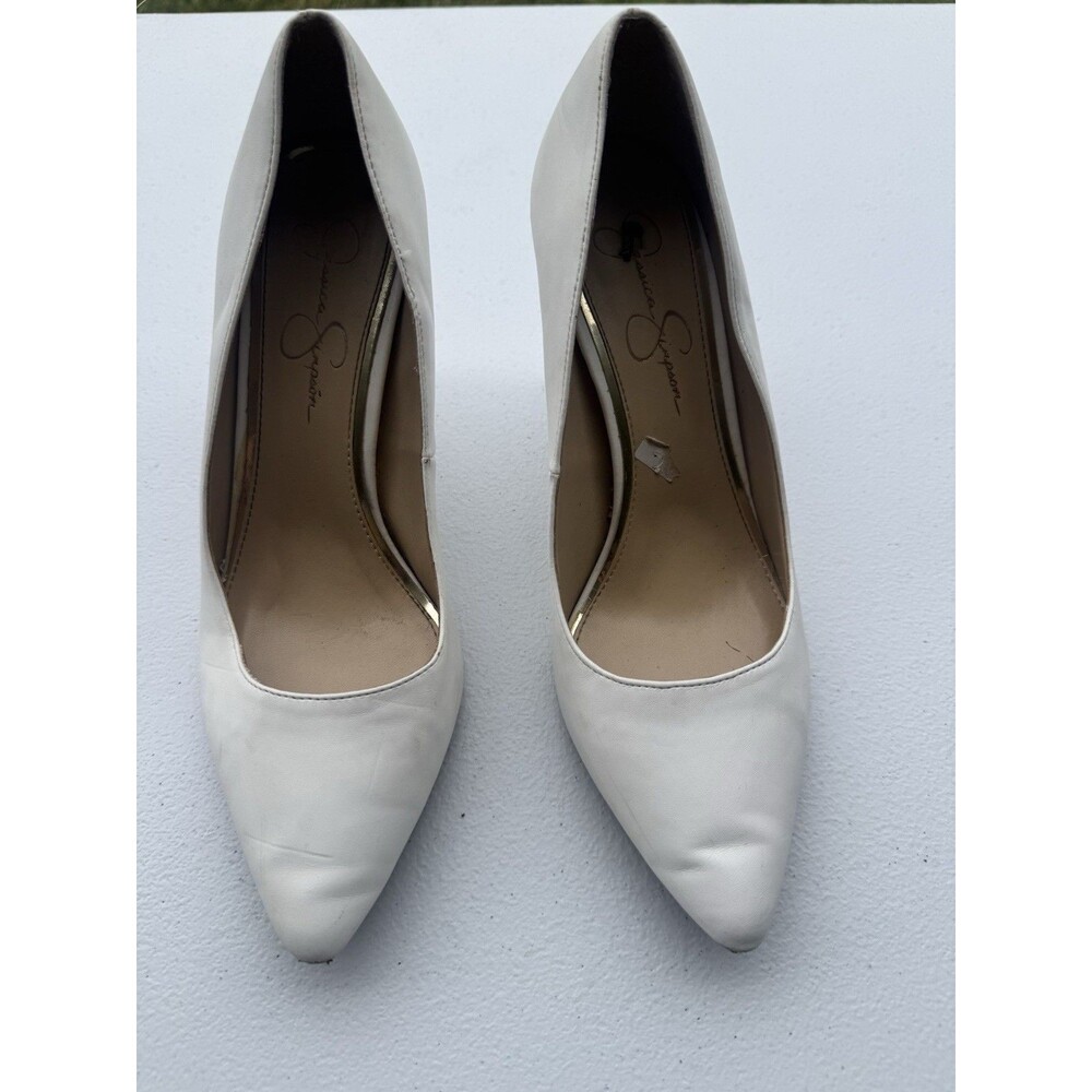 Jessica Simpson White Pointed Toe Stiletto Pumps‎ Size 8 M Synthetic